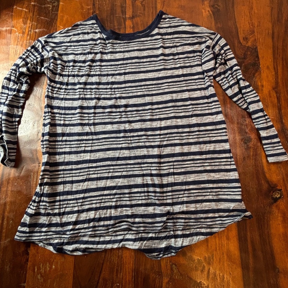 Gap Luxe Womens Large‎ Striped Long Sleeve Tunic Top Navy Blue Grey Rayon Tee